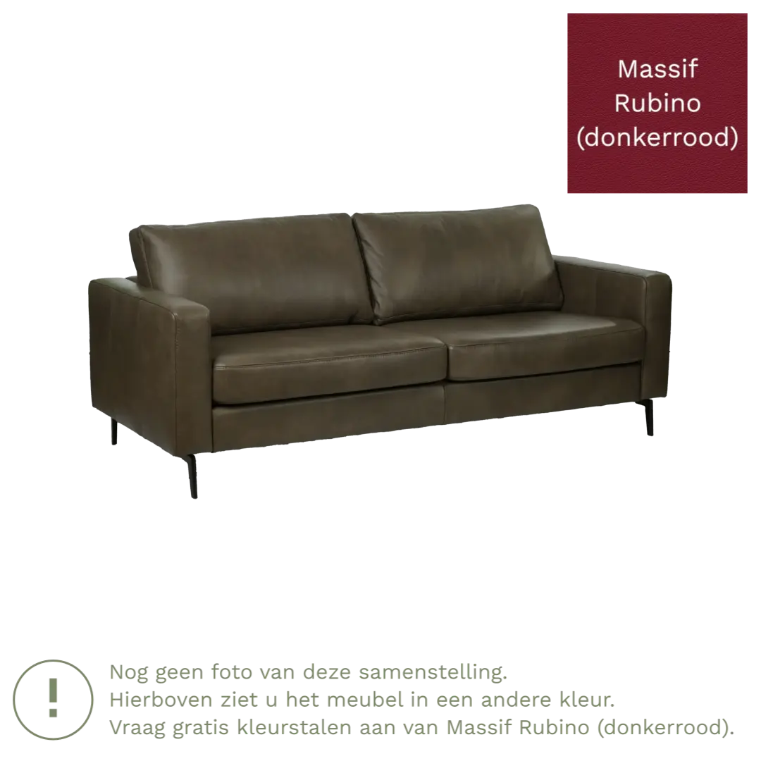 afbeelding van Leren bank Match - 3,5 zits - Massif Rubino (donkerrood) - Poten staal zwart