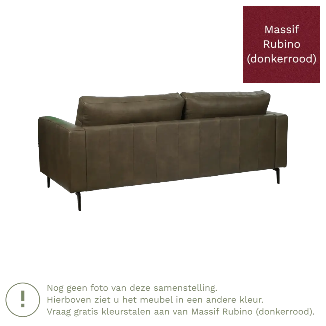 afbeelding van Leren bank Match - 3,5 zits - Massif Rubino (donkerrood) - Poten staal zwart
