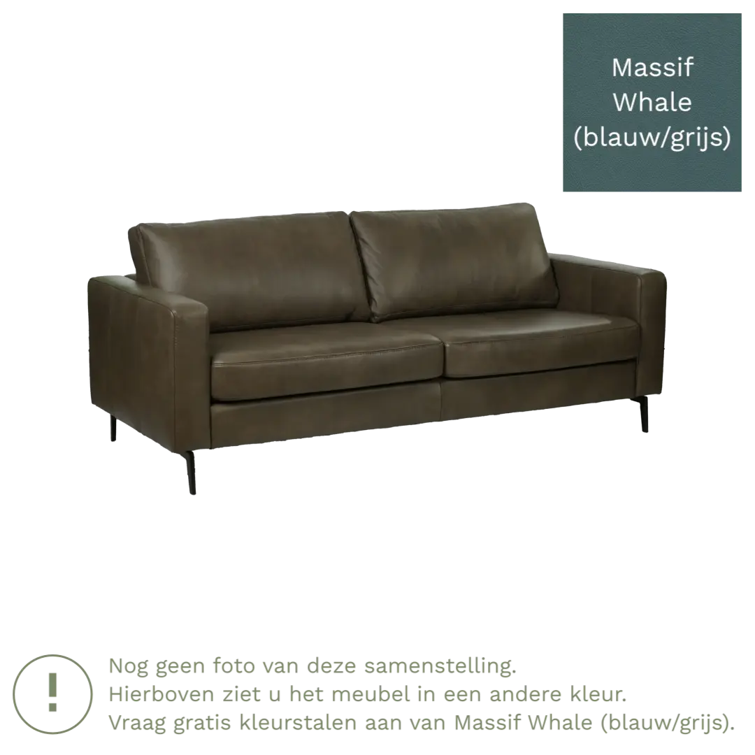 afbeelding van Leren bank Match - 3,5 zits - Massif Whale (blauw/grijs) - Poten staal zwart