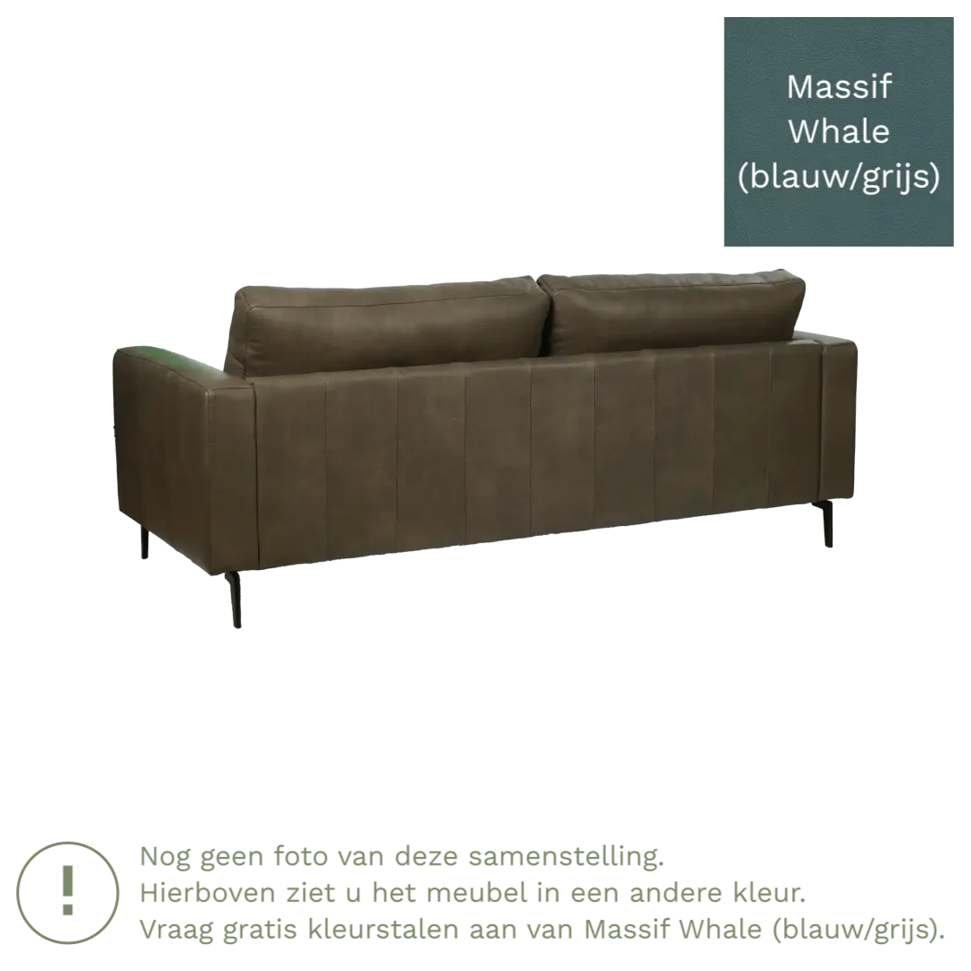 afbeelding van Leren bank Match - 3,5 zits - Massif Whale (blauw/grijs) - Poten staal zwart