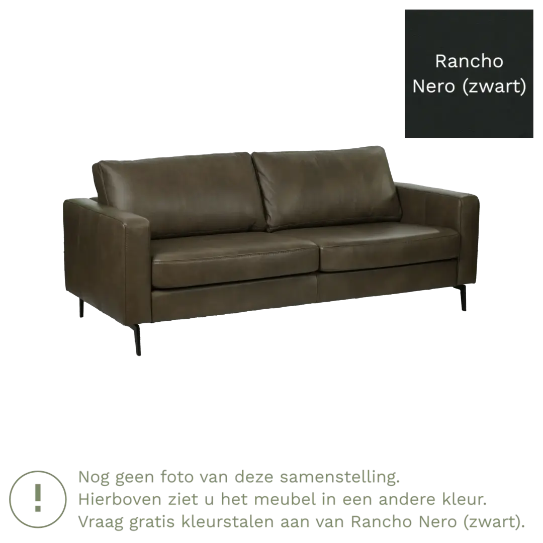 afbeelding van Leren bank Match - 3,5 zits - Rancho Nero (zwart) - Poten staal zwart