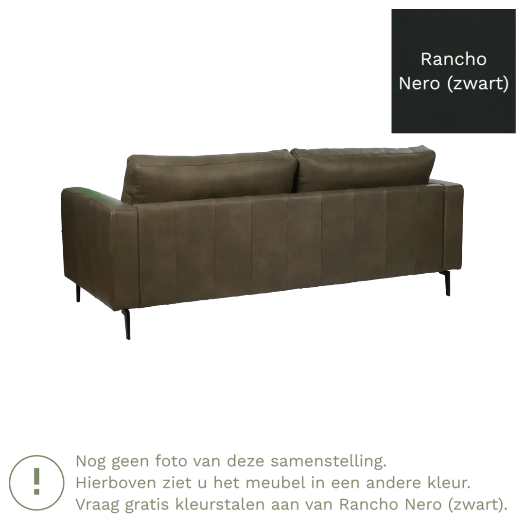 afbeelding van Leren bank Match - 3,5 zits - Rancho Nero (zwart) - Poten staal zwart
