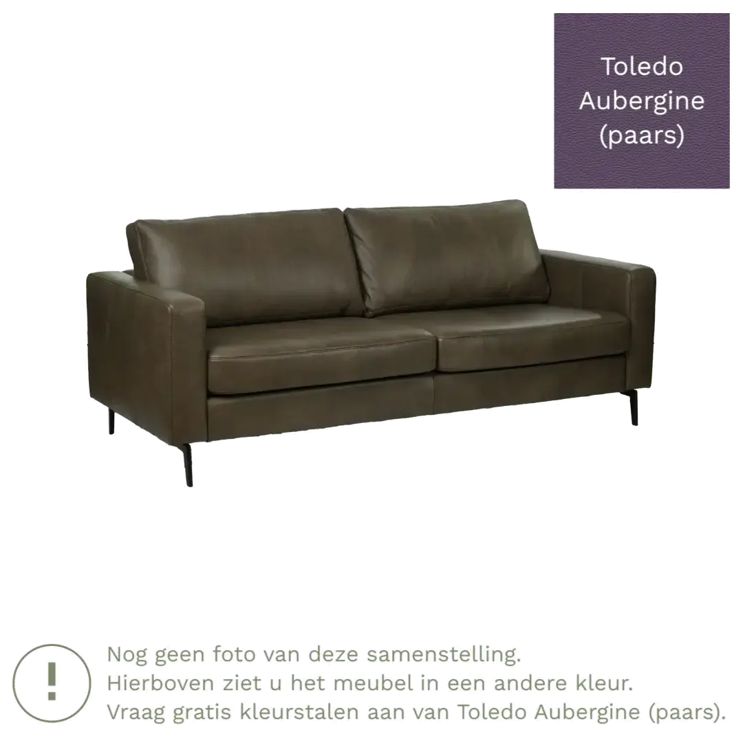 afbeelding van Leren bank Match - 3,5 zits - Toledo Aubergine (paars) - Poten staal zwart