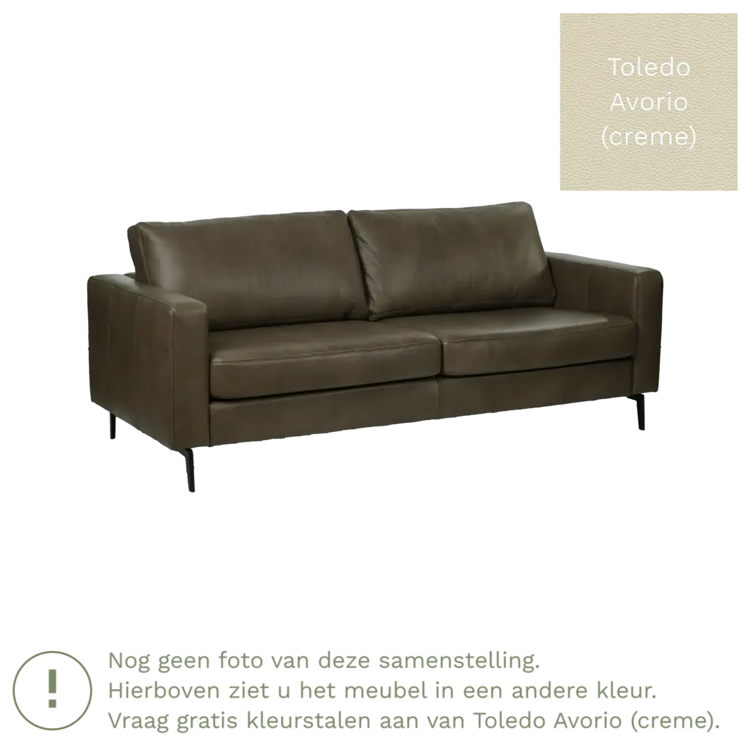 afbeelding van Leren bank Match - 3,5 zits - Toledo Avorio (crème) - Poten staal zwart