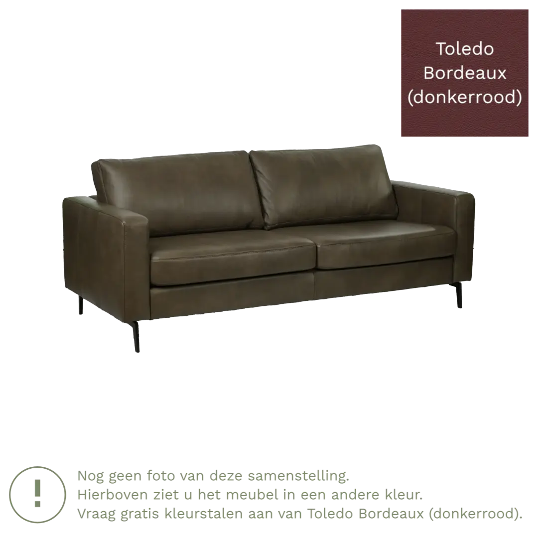 afbeelding van Leren bank Match - 3,5 zits - Toledo Bordeaux (donkerrood) - Poten staal zwart