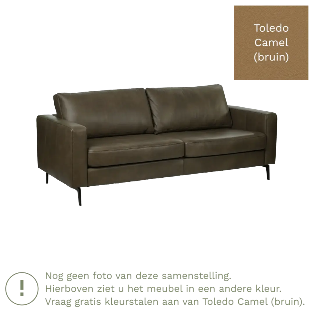 afbeelding van Leren bank Match - 3,5 zits - Toledo Camel (bruin) - Poten staal zwart