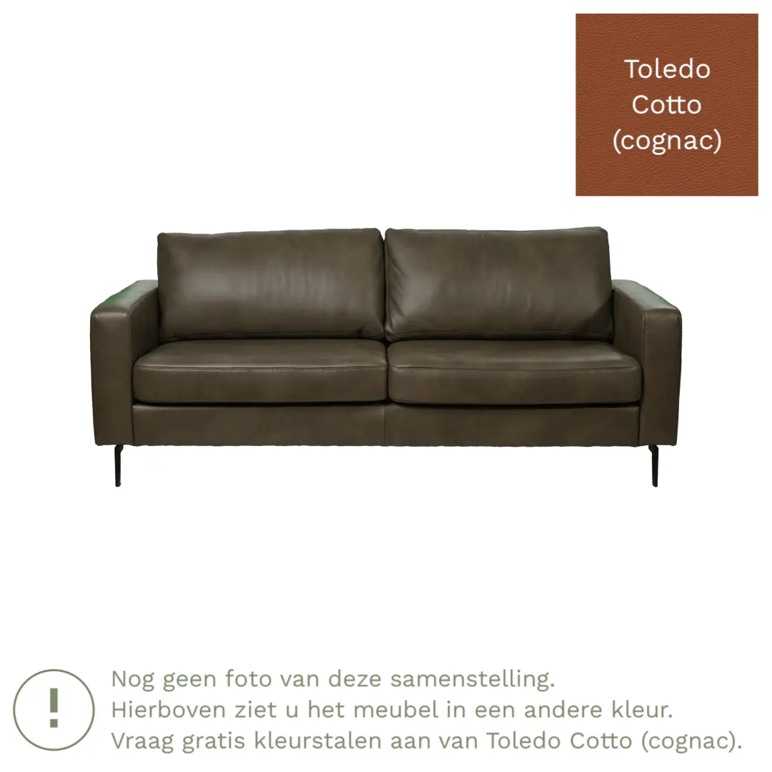 afbeelding van Leren bank Match - 3,5 zits - Toledo Cotto (cognac) - Poten staal zwart