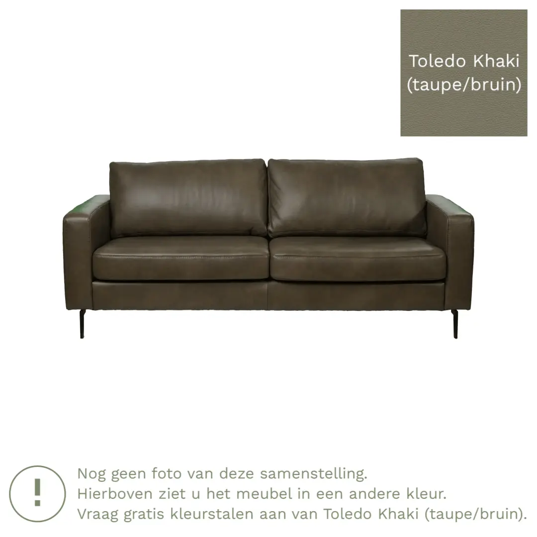 afbeelding van Leren bank Match - 3,5 zits - Toledo Khaki (taupe/bruin) - Poten staal zwart