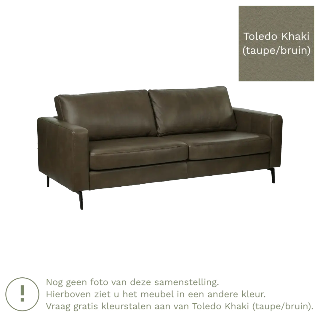 afbeelding van Leren bank Match - 3,5 zits - Toledo Khaki (taupe/bruin) - Poten staal zwart