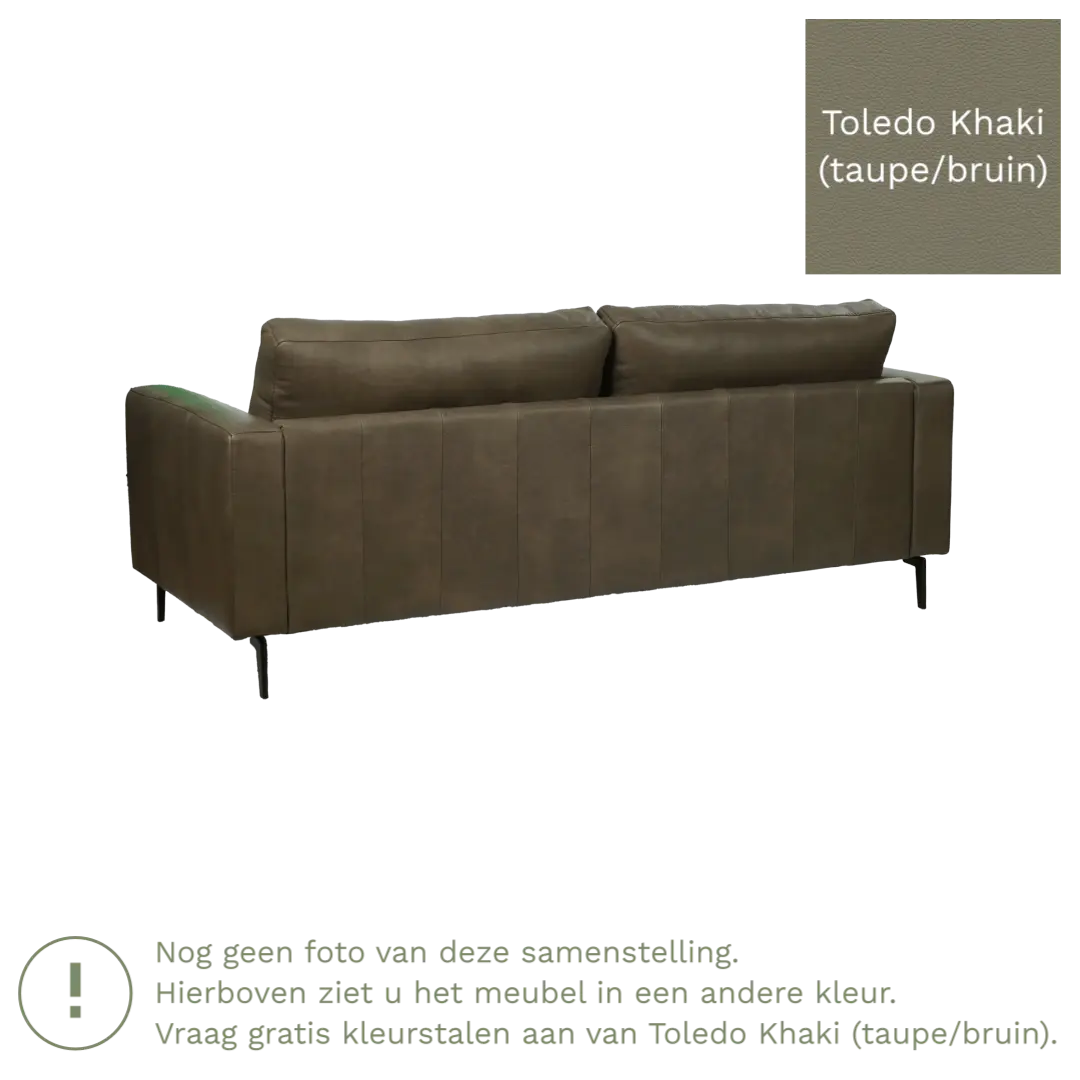afbeelding van Leren bank Match - 3,5 zits - Toledo Khaki (taupe/bruin) - Poten staal zwart