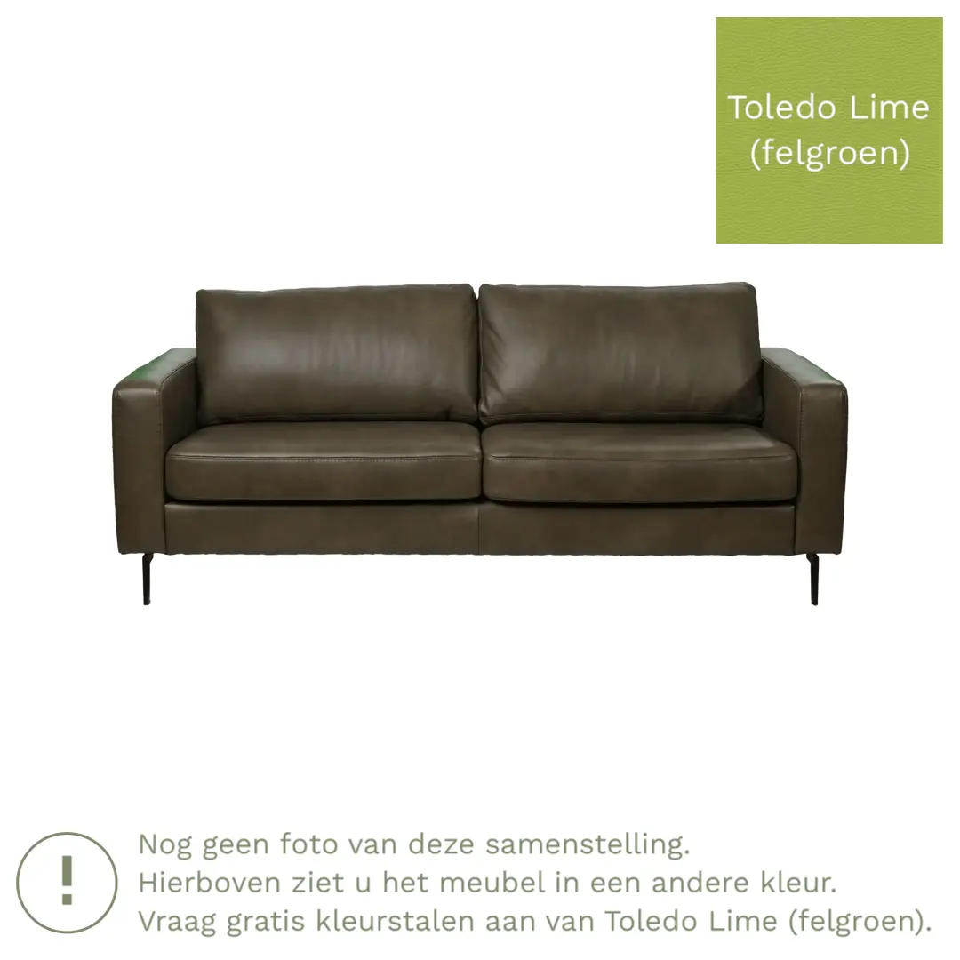 afbeelding van Leren bank Match - 3,5 zits - Toledo Lime (felgroen) - Poten staal zwart