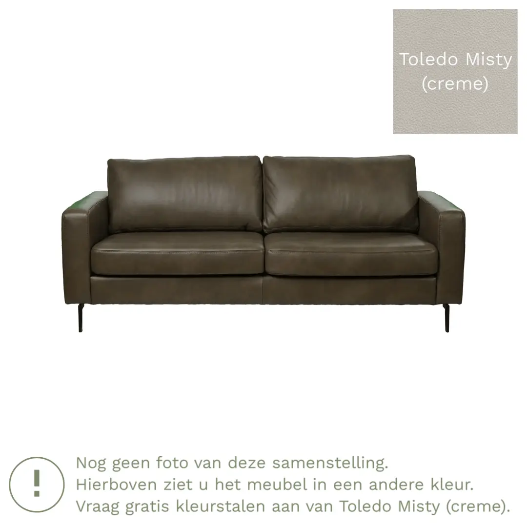 afbeelding van Leren bank Match - 3,5 zits - Toledo Misty (crème) - Poten staal zwart