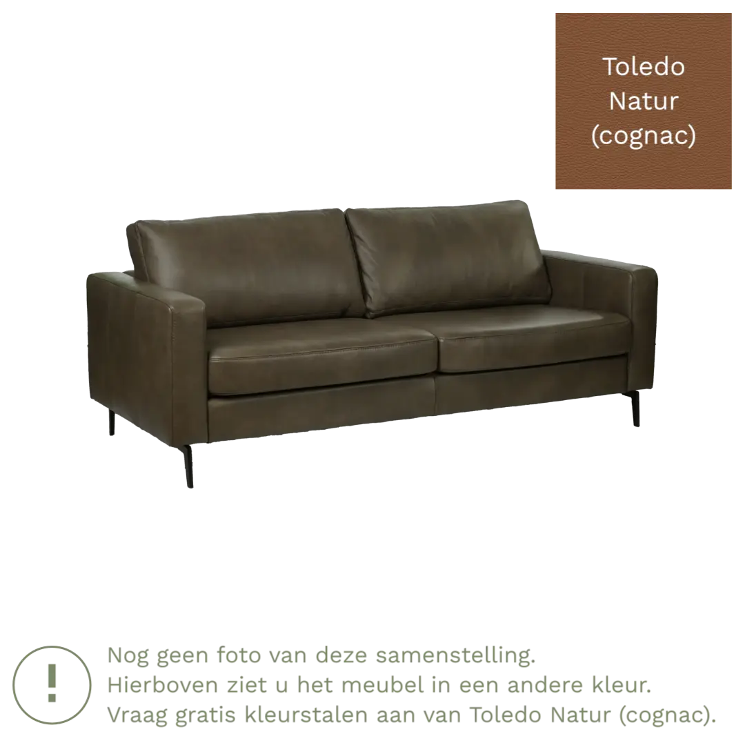 afbeelding van Leren bank Match - 3,5 zits - Toledo Natur (cognac) - Poten staal zwart