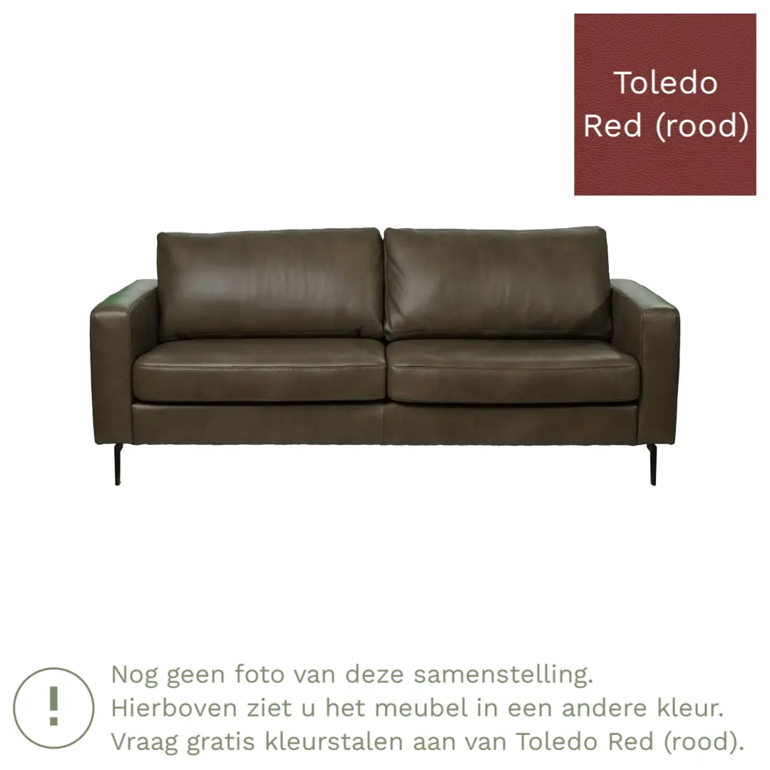 afbeelding van Leren bank Match - 3,5 zits - Toledo Red (rood) - Poten staal zwart
