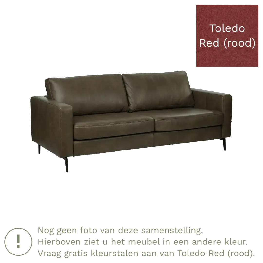 afbeelding van Leren bank Match - 3,5 zits - Toledo Red (rood) - Poten staal zwart