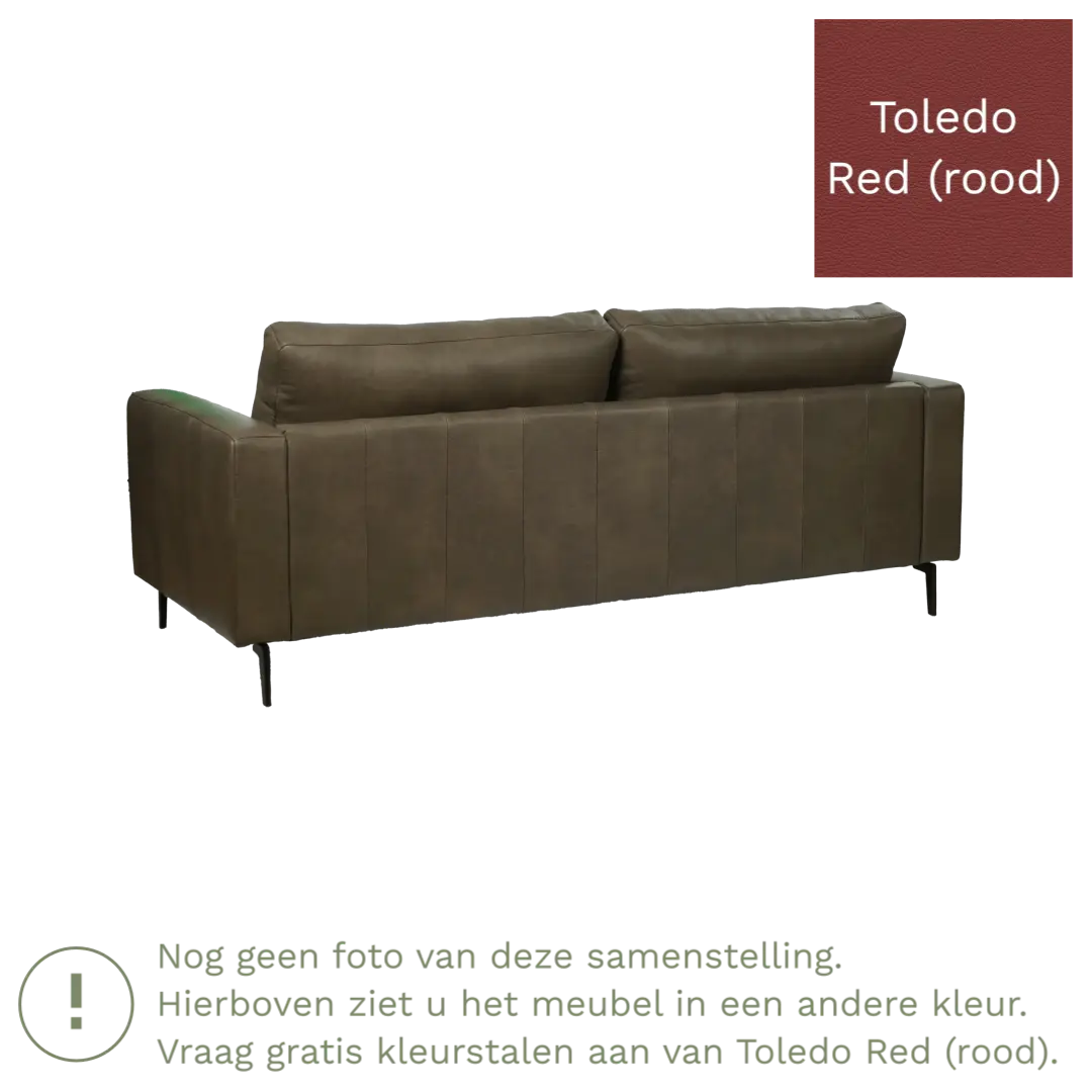 afbeelding van Leren bank Match - 3,5 zits - Toledo Red (rood) - Poten staal zwart