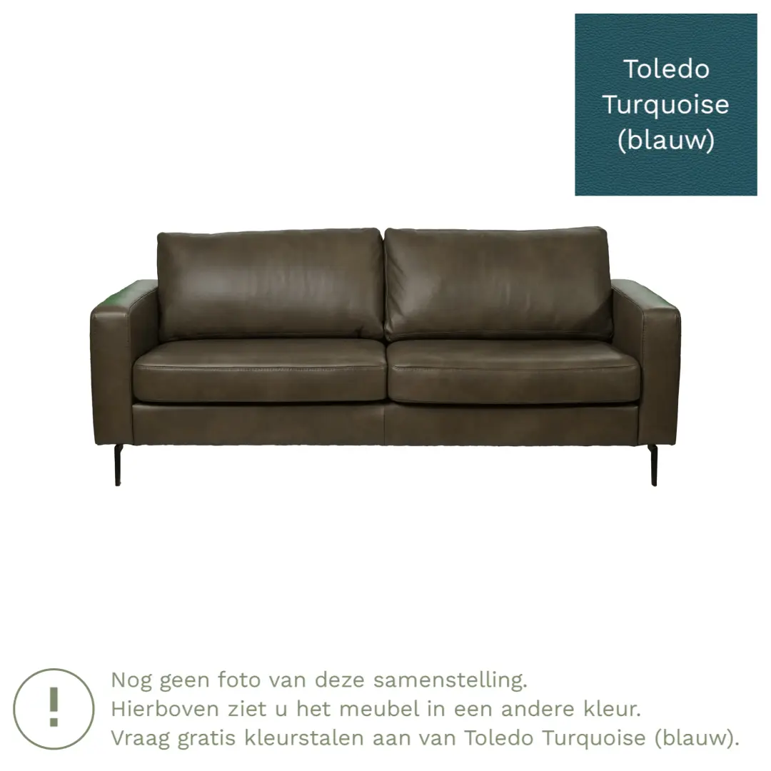 afbeelding van Leren bank Match - 3,5 zits - Toledo Turquoise (blauw) - Poten staal zwart