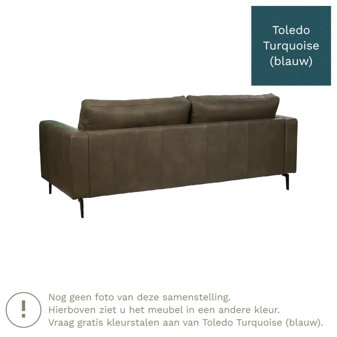 afbeelding van Leren bank Match - 3,5 zits - Toledo Turquoise (blauw) - Poten staal zwart