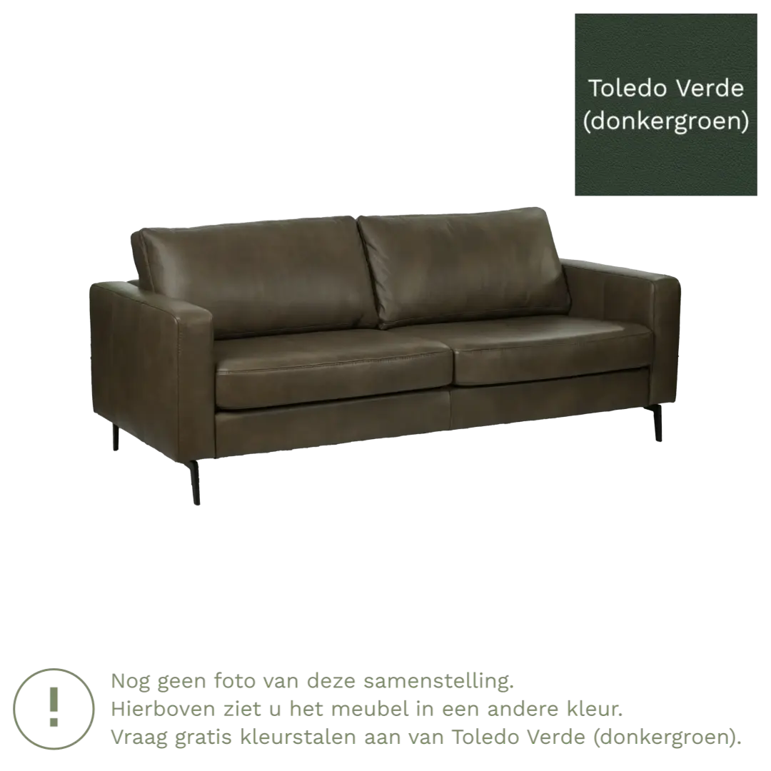 afbeelding van Leren bank Match - 3,5 zits - Toledo Verde (donkergroen) - Poten staal zwart