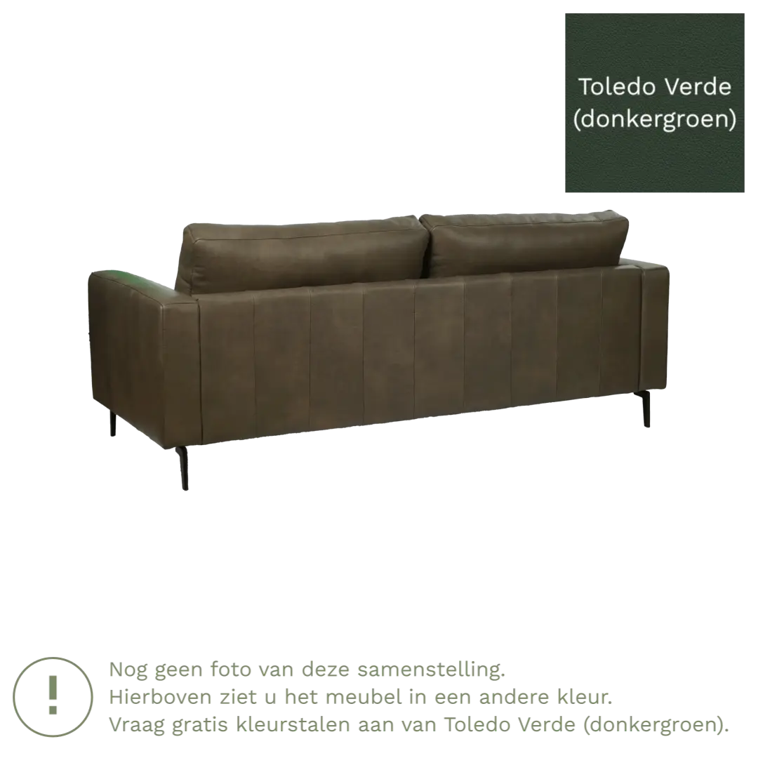 afbeelding van Leren bank Match - 3,5 zits - Toledo Verde (donkergroen) - Poten staal zwart