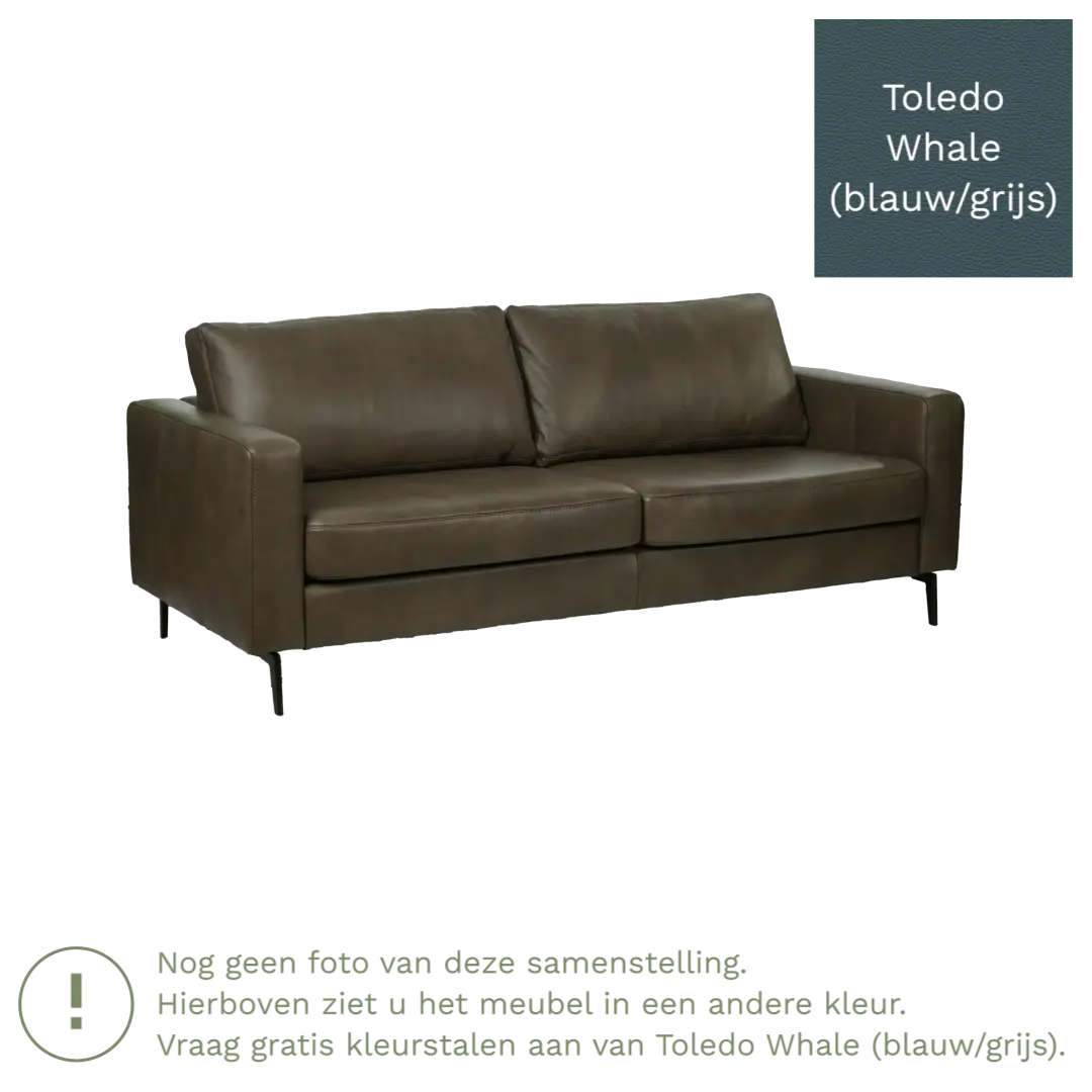 afbeelding van Leren bank Match - 3,5 zits - Toledo Whale (blauw/grijs) - Poten staal zwart