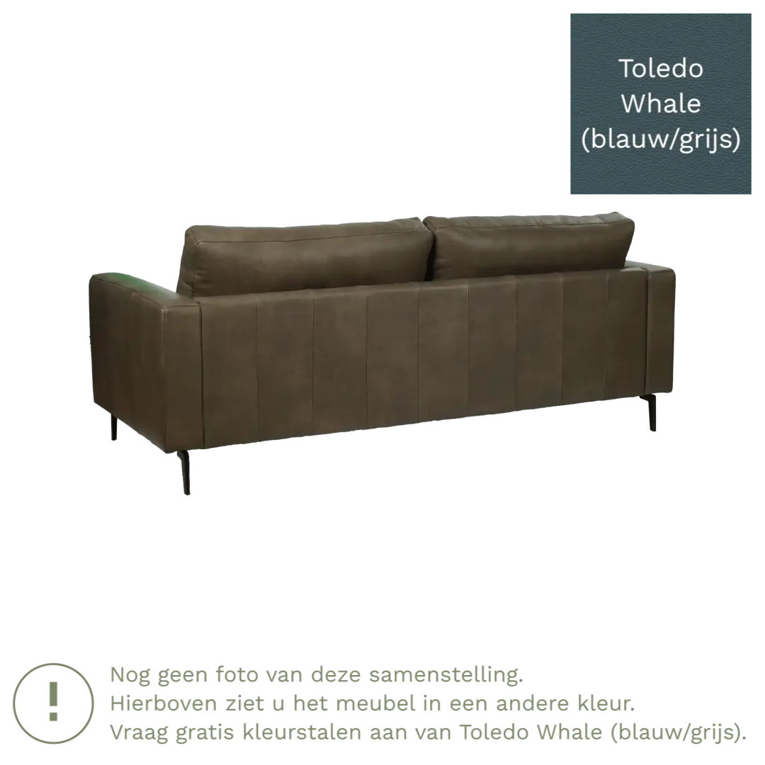 afbeelding van Leren bank Match - 3,5 zits - Toledo Whale (blauw/grijs) - Poten staal zwart
