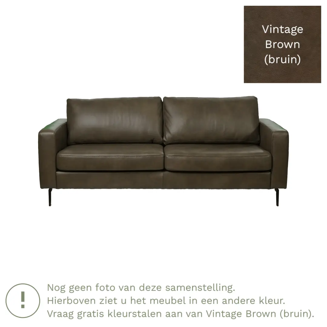 afbeelding van Leren bank Match - 3,5 zits - Vintage Brown (bruin) - Poten staal zwart