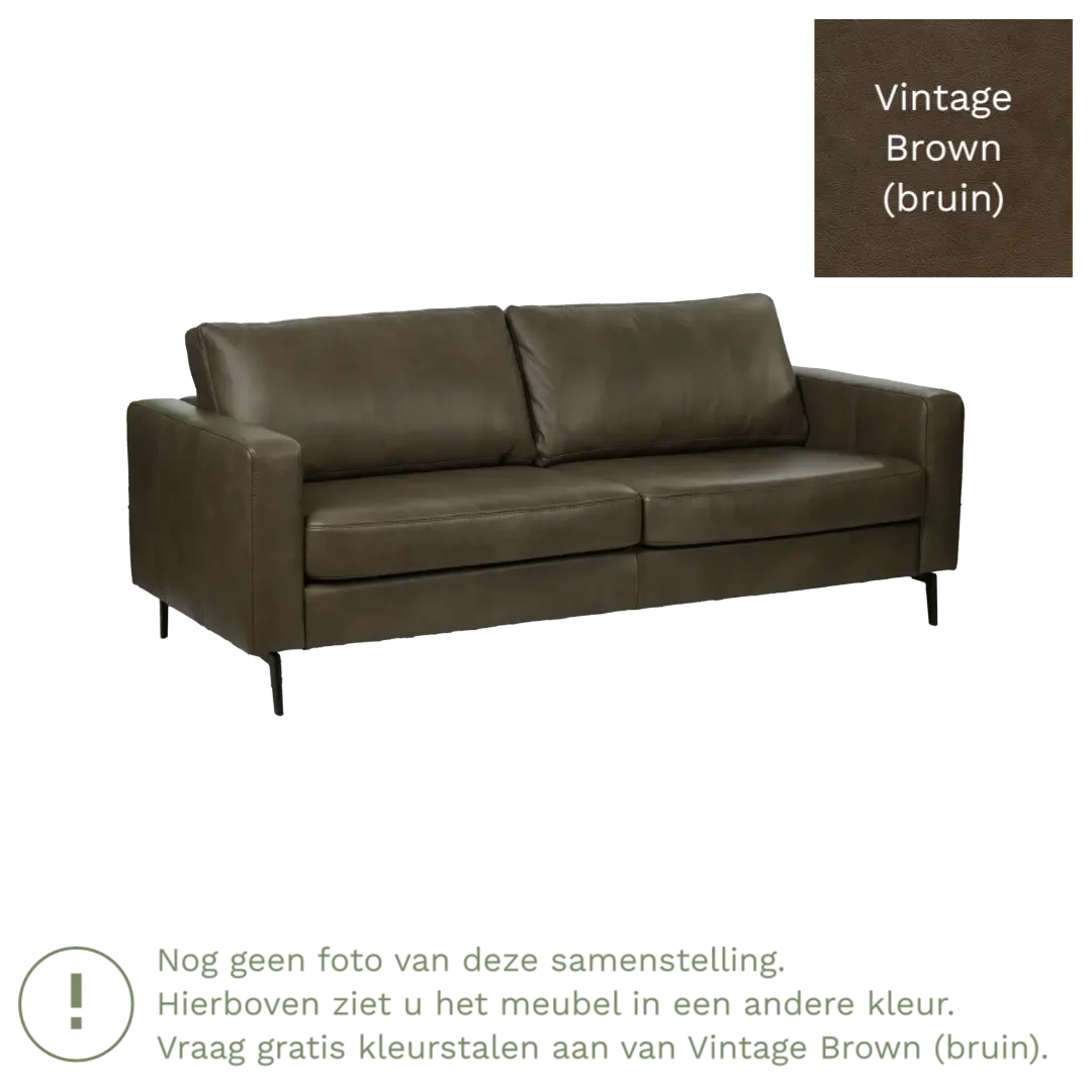 afbeelding van Leren bank Match - 3,5 zits - Vintage Brown (bruin) - Poten staal zwart