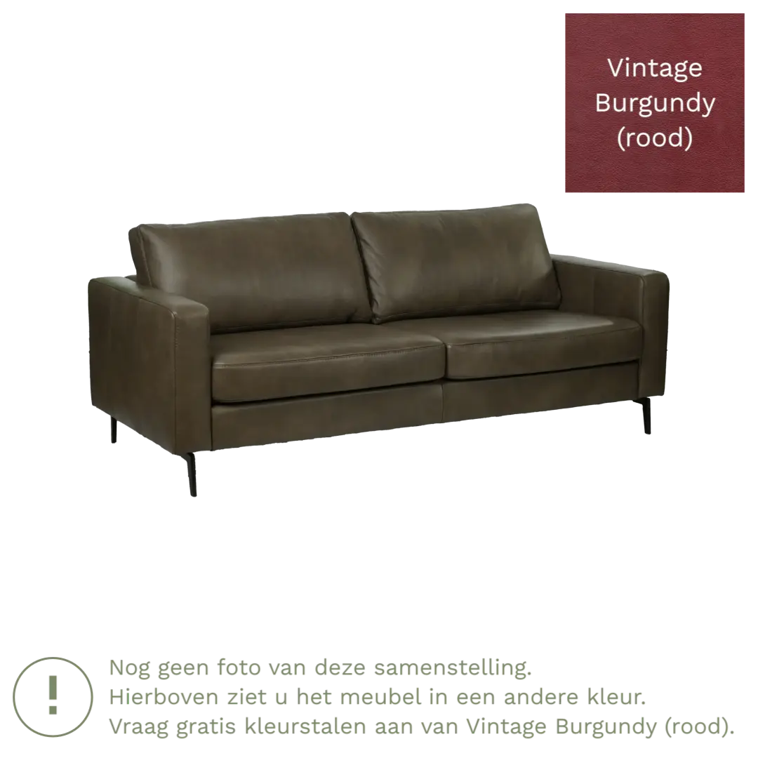 afbeelding van Leren bank Match - 3,5 zits - Vintage Burgundy (rood) - Poten staal zwart