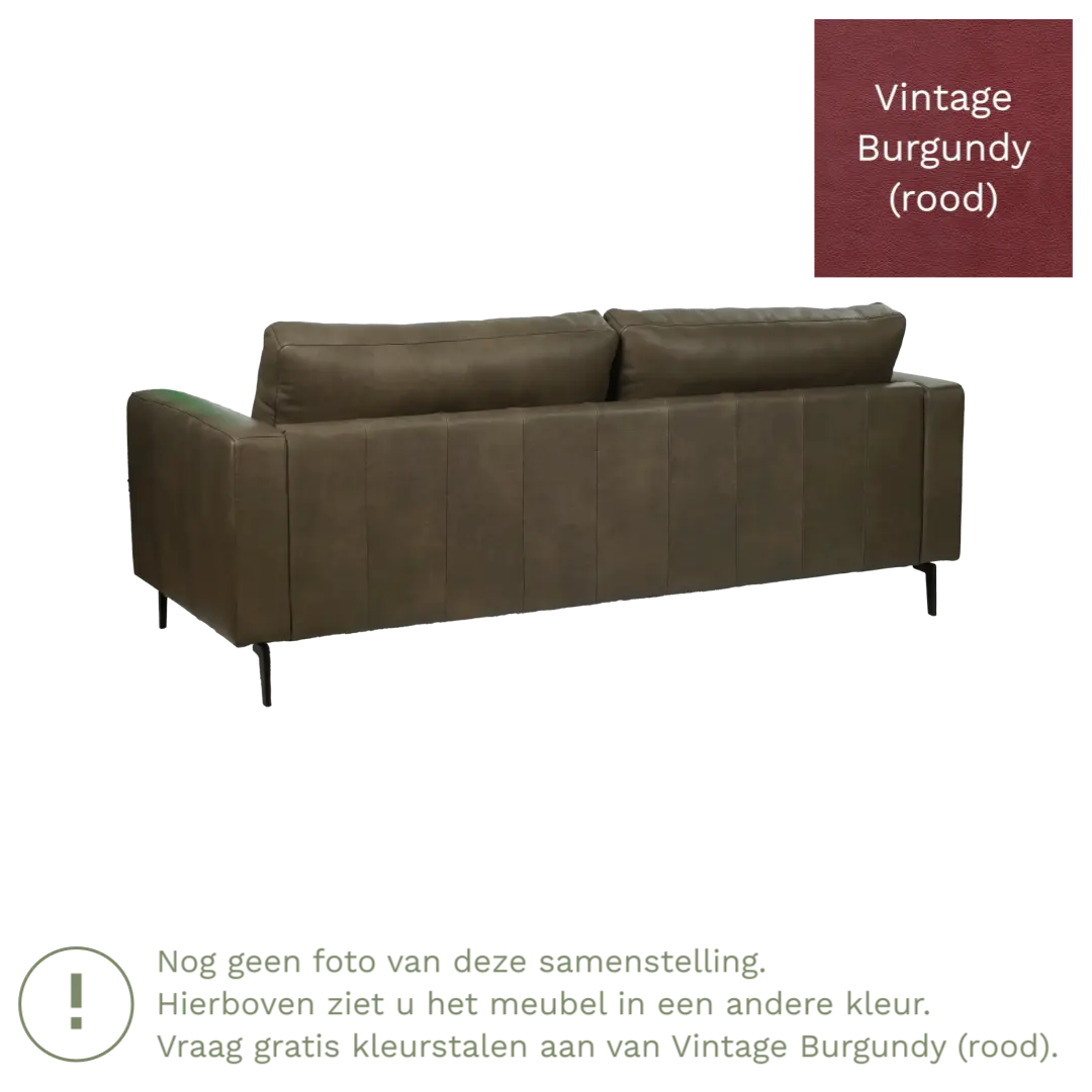 afbeelding van Leren bank Match - 3,5 zits - Vintage Burgundy (rood) - Poten staal zwart