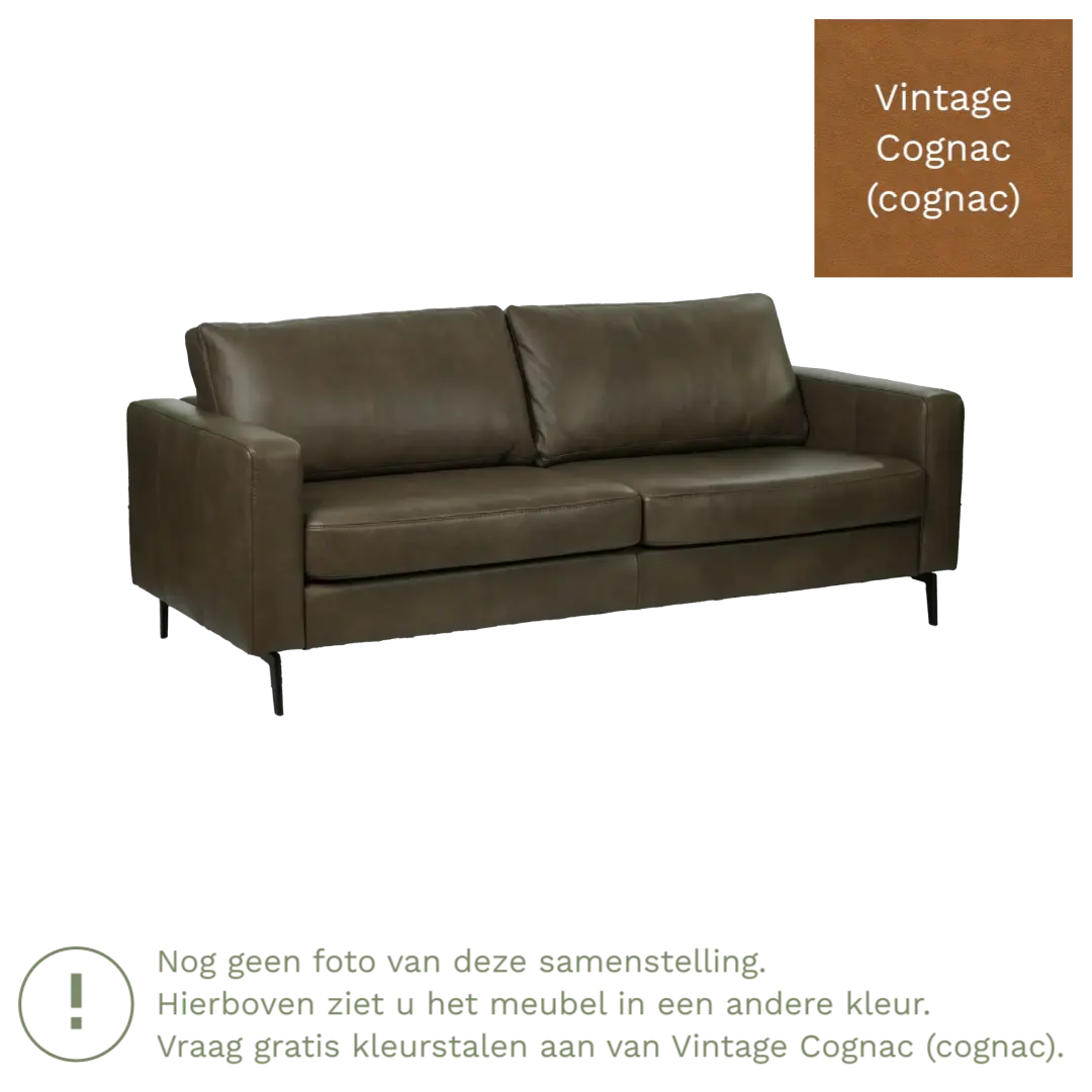 afbeelding van Leren bank Match - 3,5 zits - Vintage Cognac (cognac) - Poten staal zwart