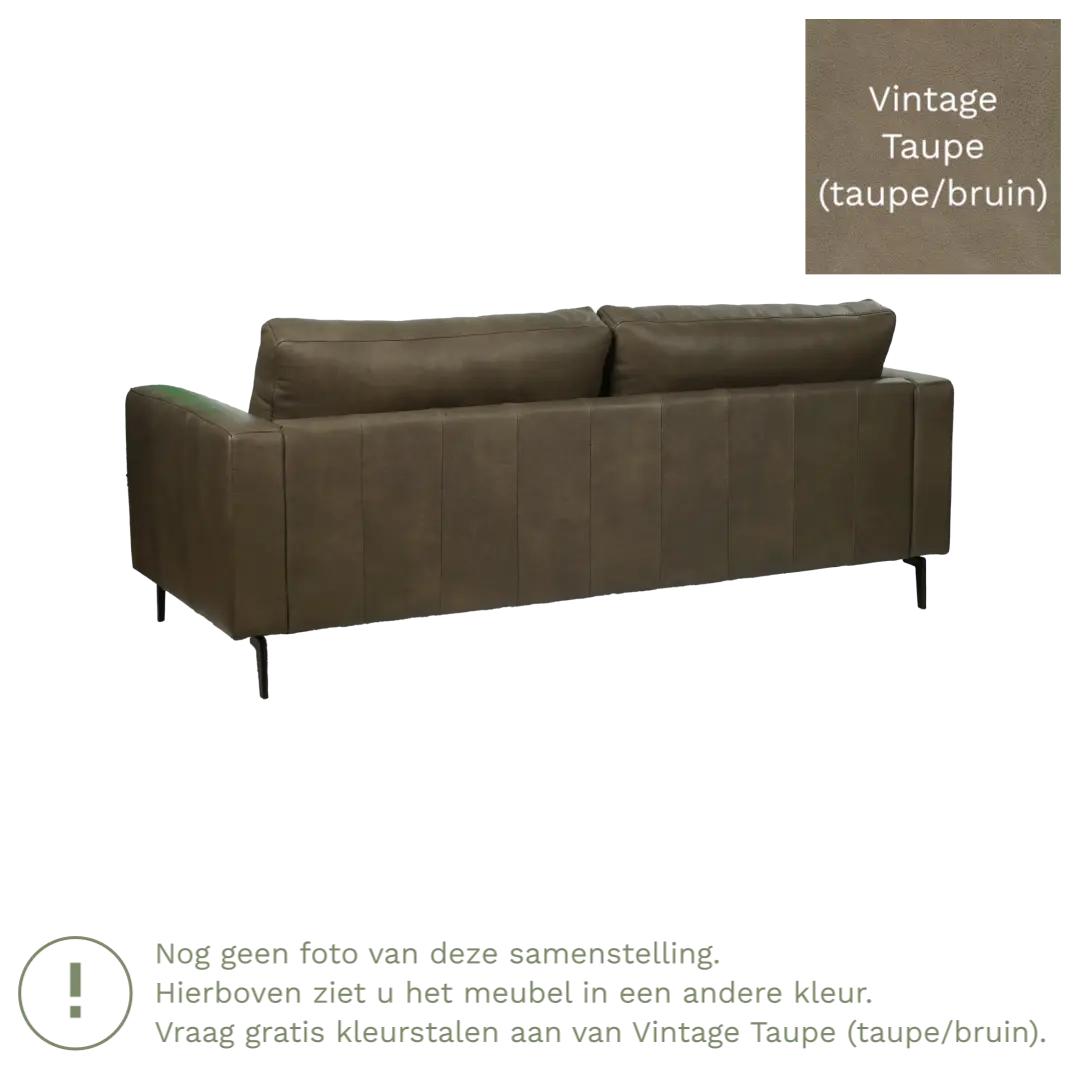 afbeelding van Leren bank Match - 3,5 zits - Vintage Taupe (taupe/bruin) - Poten staal zwart