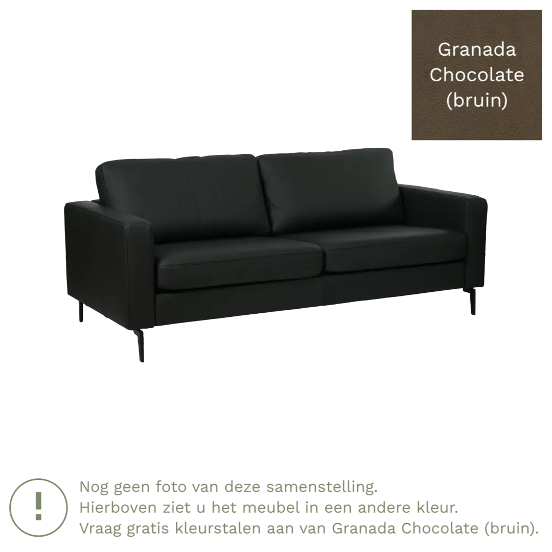 afbeelding van Leren bank Match - 3 zits - Granada Chocolate (bruin) - Poten staal zwart