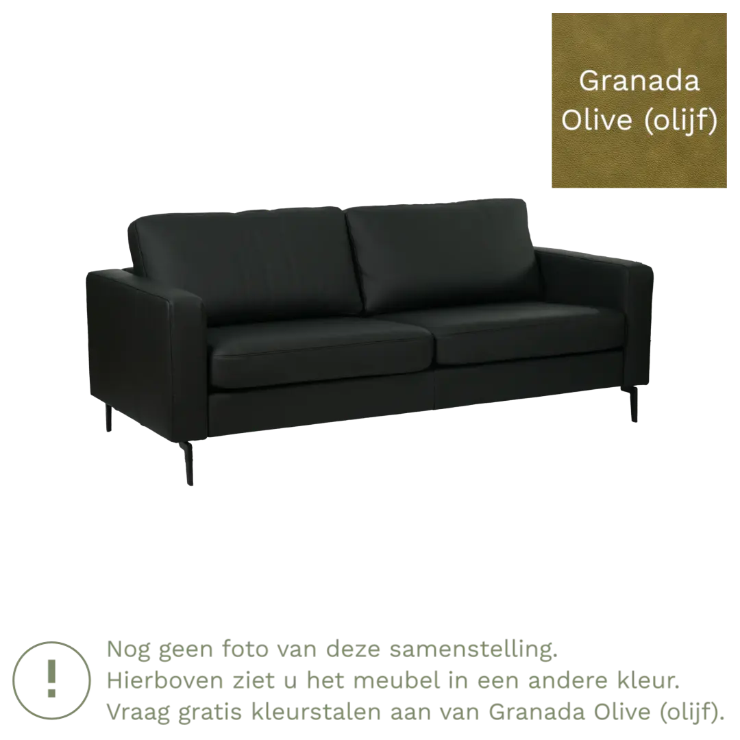 afbeelding van Leren bank Match - 3 zits - Granada Olive (olijf) - Poten staal zwart