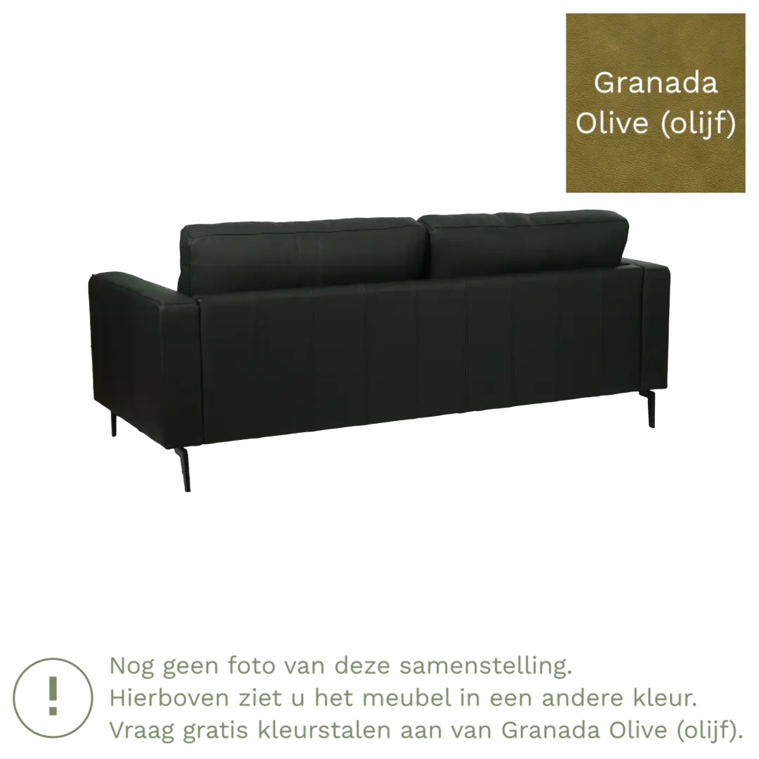 afbeelding van Leren bank Match - 3 zits - Granada Olive (olijf) - Poten staal zwart