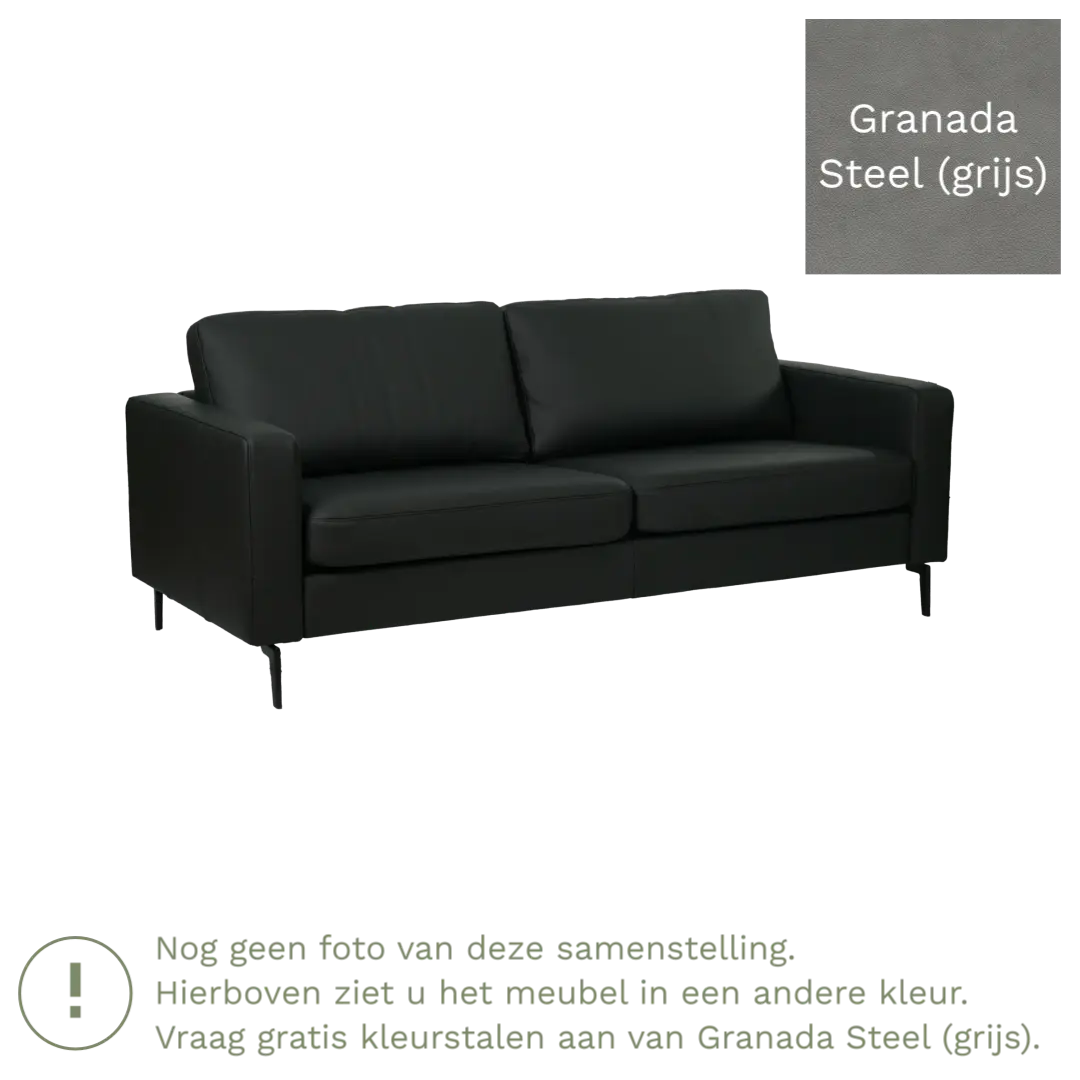 afbeelding van Leren bank Match - 3 zits - Granada Steel (grijs) - Poten staal zwart