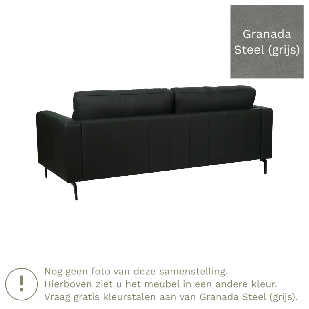 afbeelding van Leren bank Match - 3 zits - Granada Steel (grijs) - Poten staal zwart