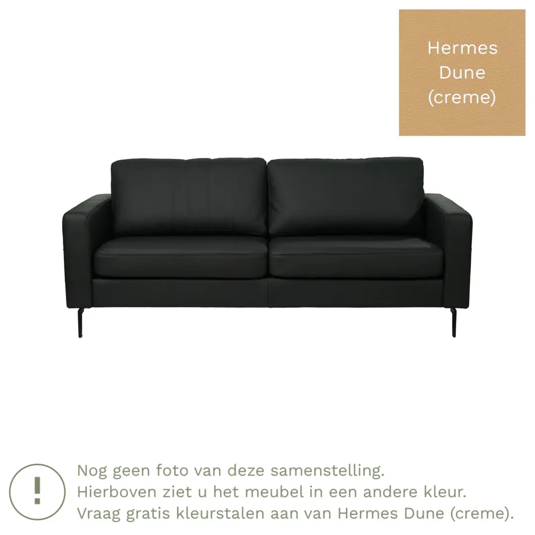 afbeelding van Leren bank Match - 3 zits - Hermes Dune (crème) - Poten staal zwart
