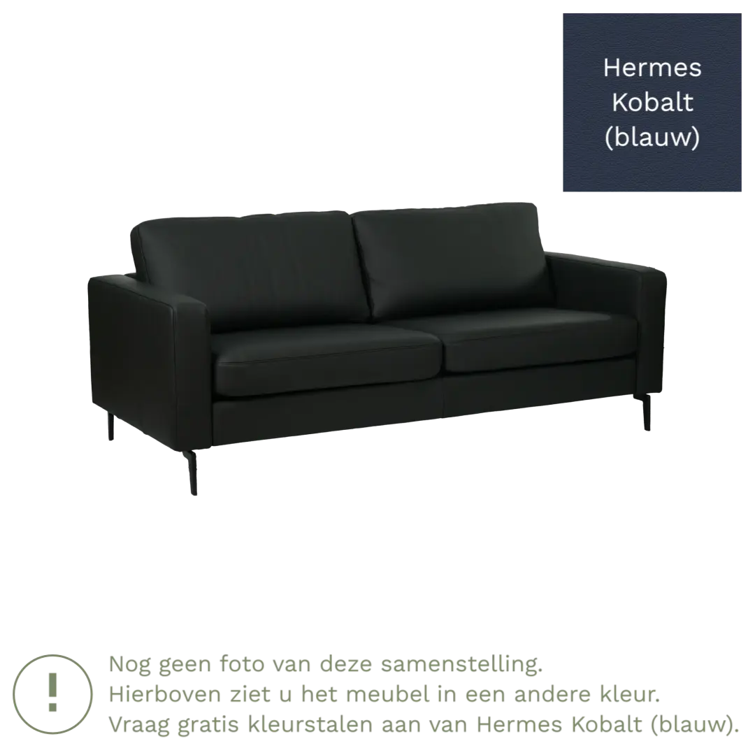 afbeelding van Leren bank Match - 3 zits - Hermes Kobalt (blauw) - Poten staal zwart