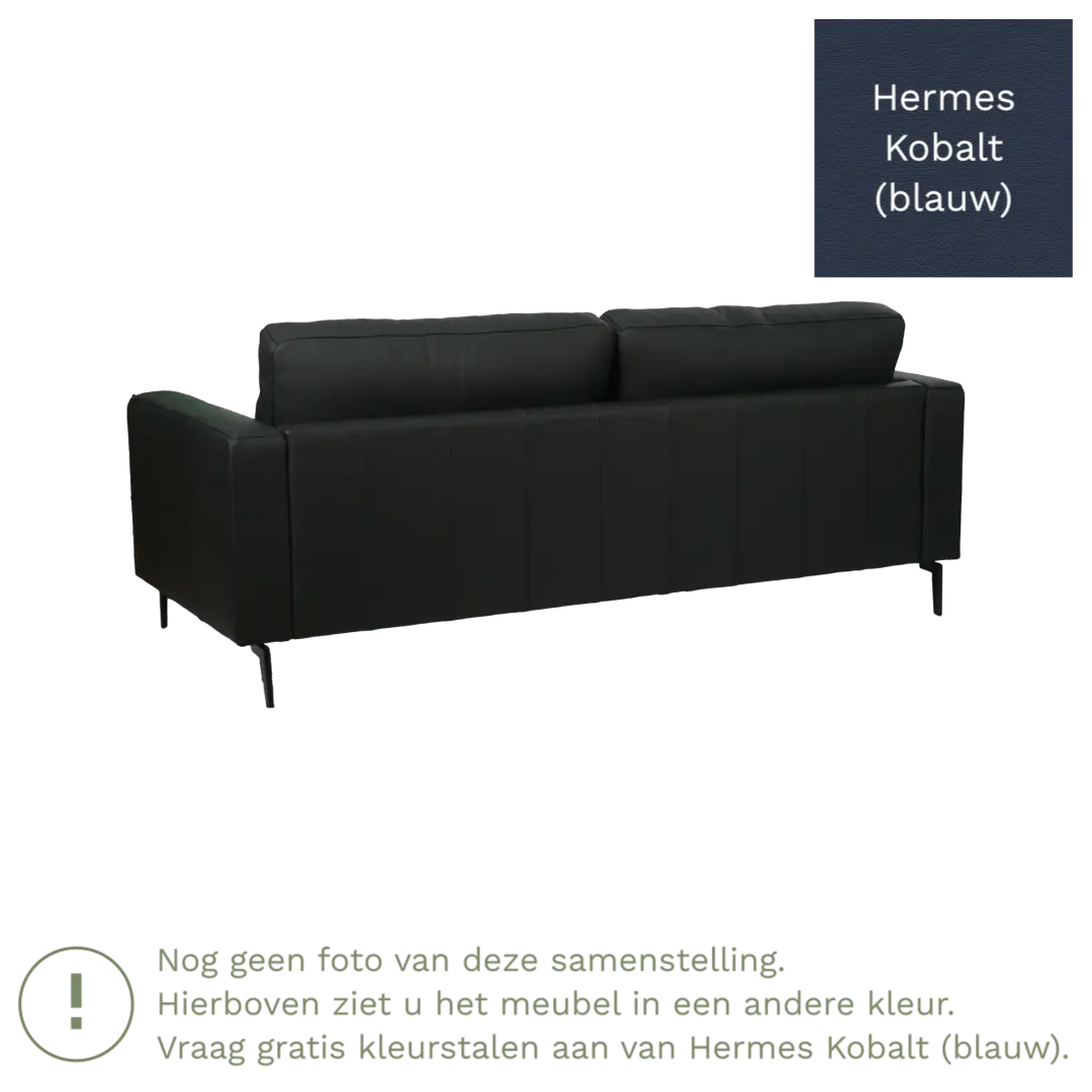 afbeelding van Leren bank Match - 3 zits - Hermes Kobalt (blauw) - Poten staal zwart