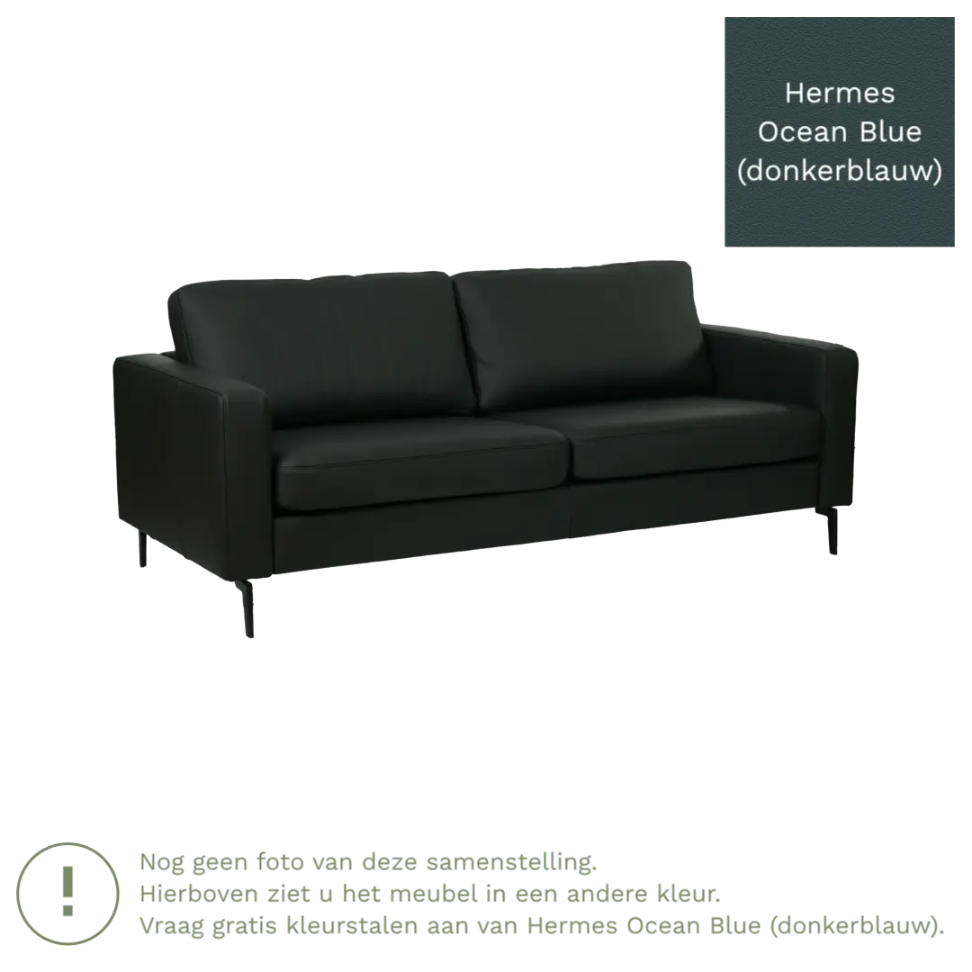 afbeelding van Leren bank Match - 3 zits - Hermes Ocean Blue (donkerblauw) - Poten staal zwart