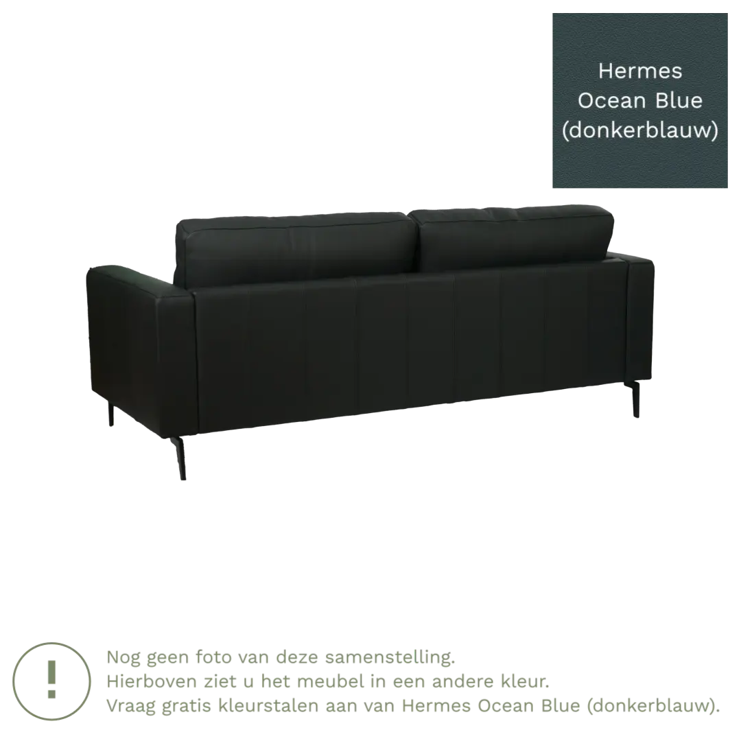 afbeelding van Leren bank Match - 3 zits - Hermes Ocean Blue (donkerblauw) - Poten staal zwart