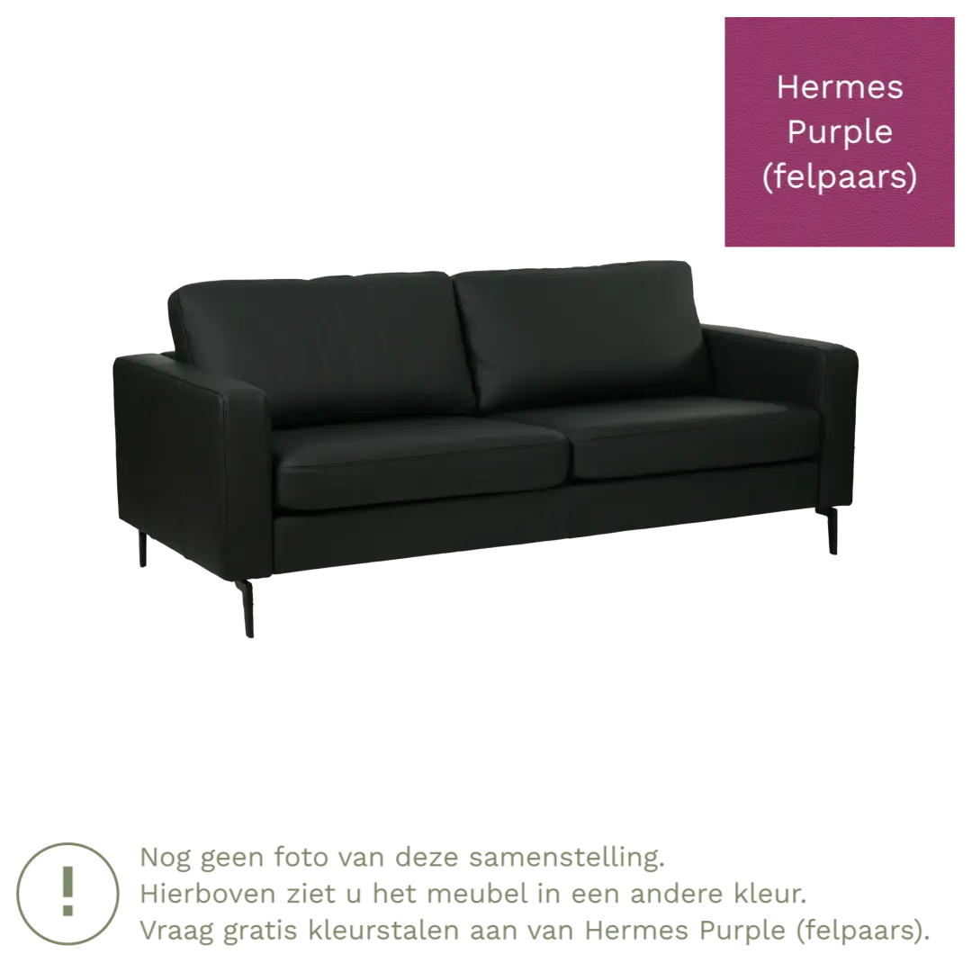 afbeelding van Leren bank Match - 3 zits - Hermes Purple (felpaars) - Poten staal zwart