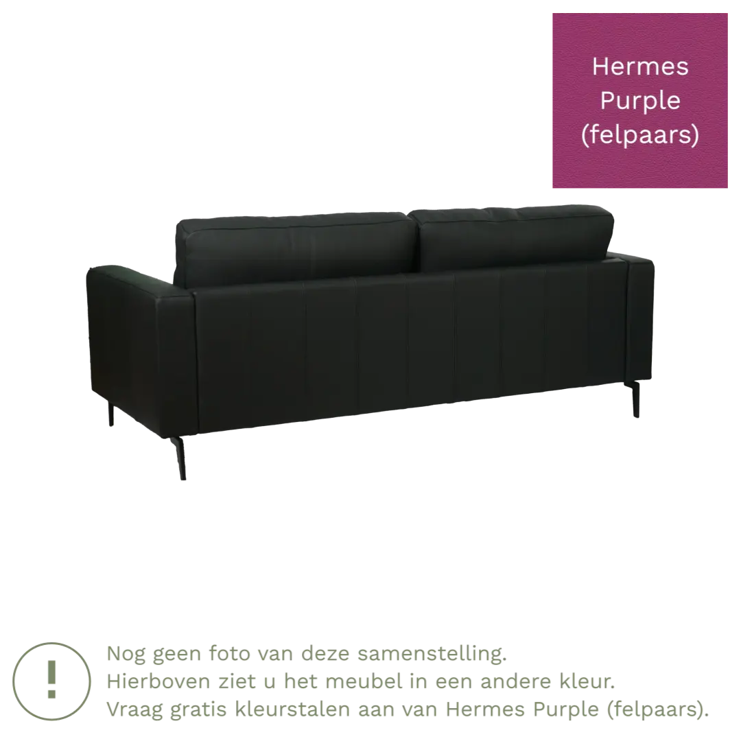 afbeelding van Leren bank Match - 3 zits - Hermes Purple (felpaars) - Poten staal zwart