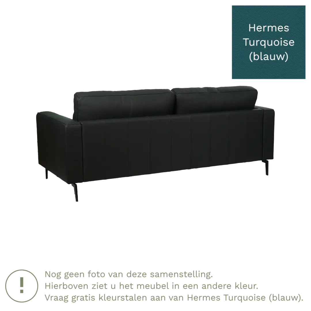 afbeelding van Leren bank Match - 3 zits - Hermes Turquoise (blauw) - Poten staal zwart