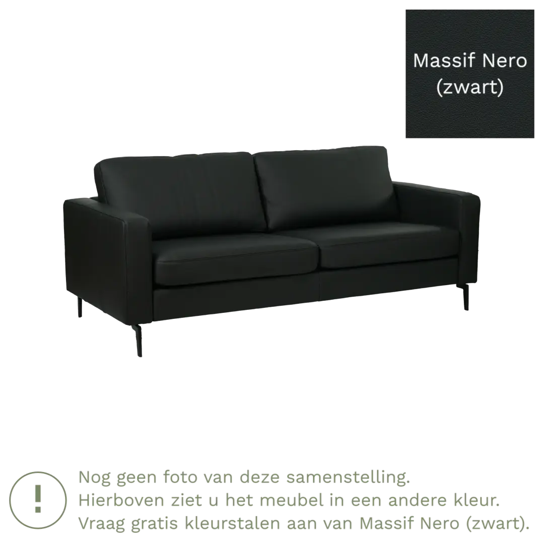 afbeelding van Leren bank Match - 3 zits - Massif Nero (zwart) - Poten staal zwart