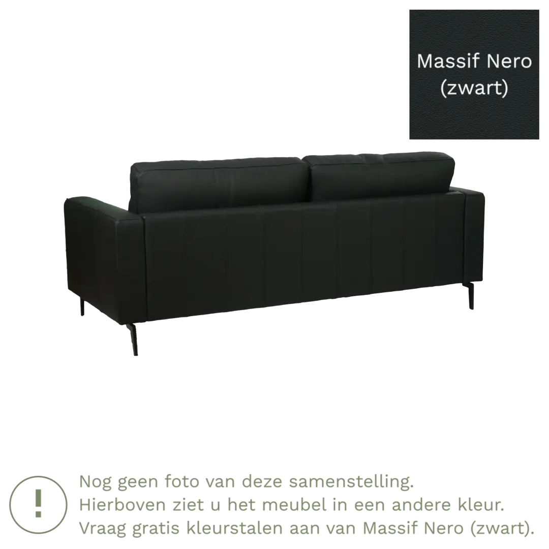 afbeelding van Leren bank Match - 3 zits - Massif Nero (zwart) - Poten staal zwart