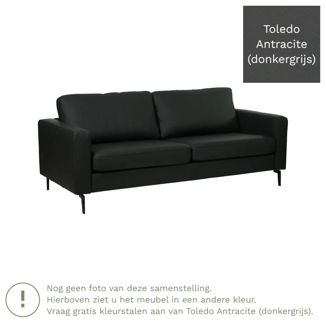 afbeelding van Leren bank Match - 3 zits - Toledo Antracite (donkergrijs) - Poten staal zwart