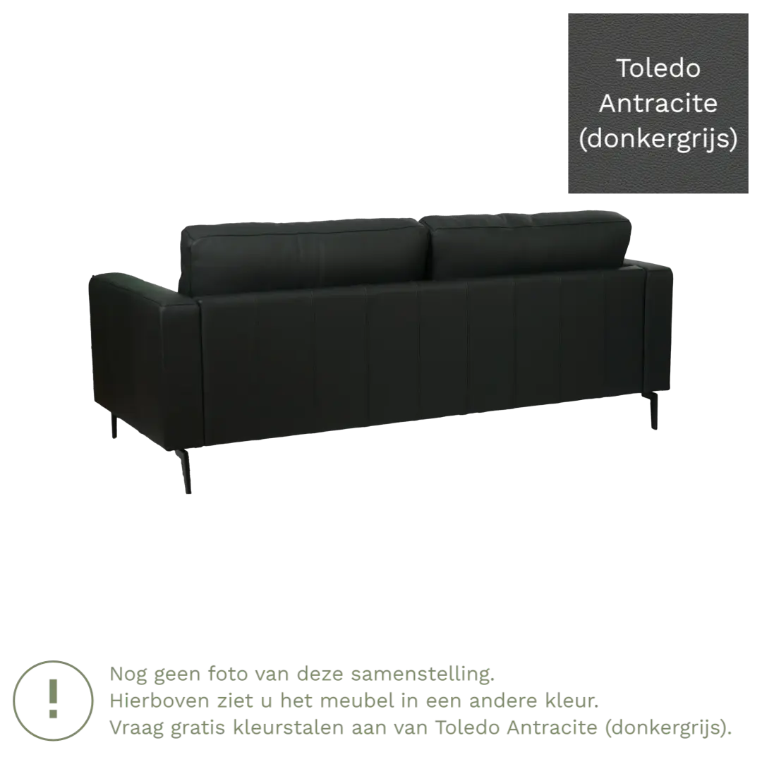 afbeelding van Leren bank Match - 3 zits - Toledo Antracite (donkergrijs) - Poten staal zwart
