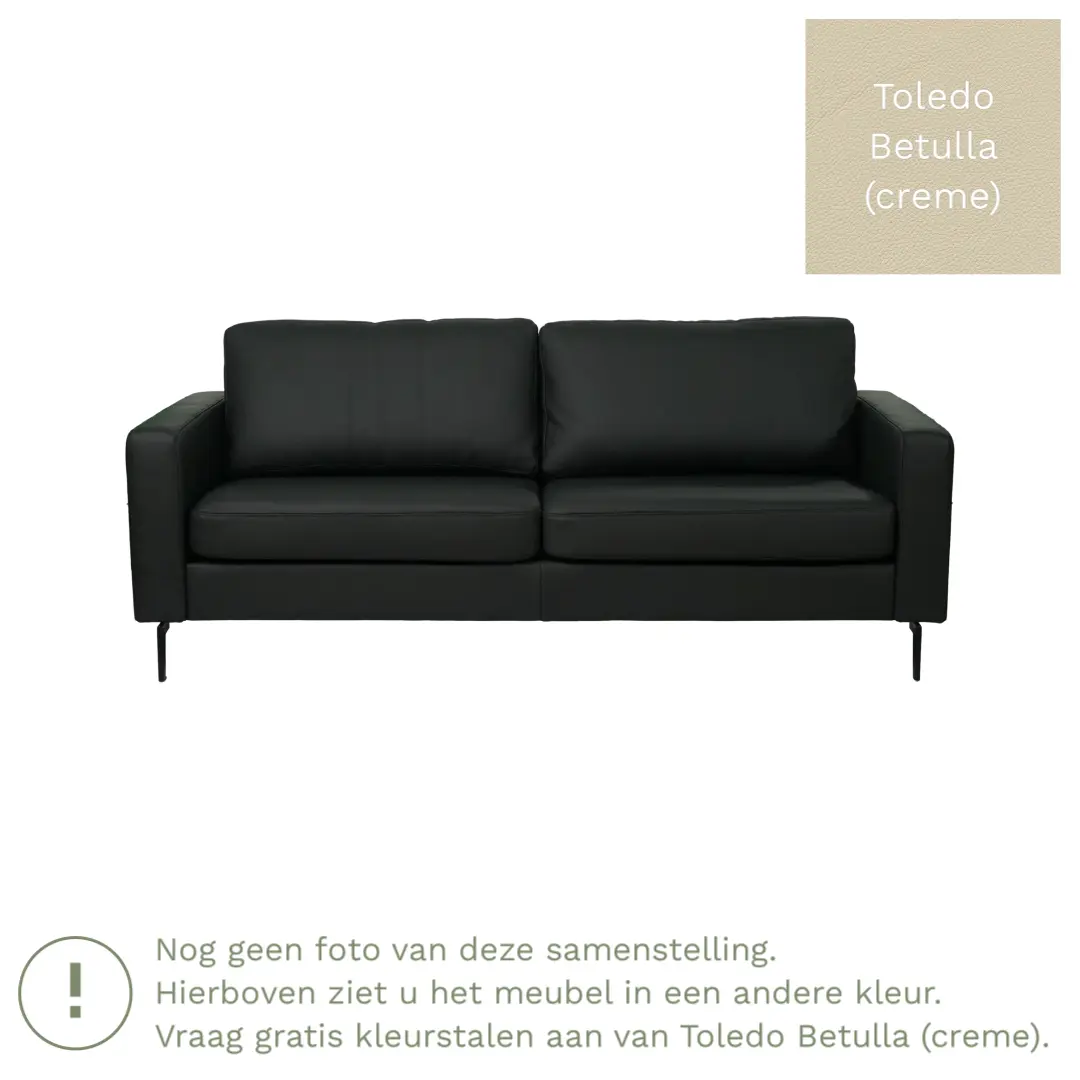 afbeelding van Leren bank Match - 3 zits - Toledo Betulla (crème) - Poten staal zwart